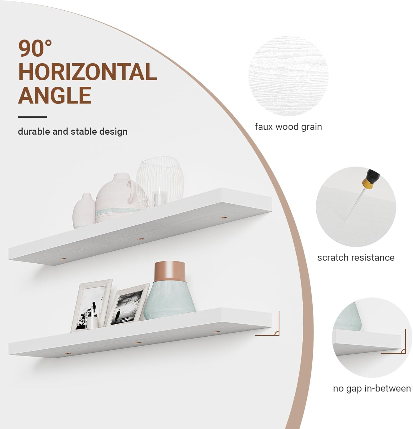 Heimlove 55 Inch Long Floating Shelves for Wall,9.3" Deep White Floating Shelves Set of 2,Large Display Shelf & Storage Shelf,Wall Mounted Shelves for Bedroom Living Room Kitchen Office