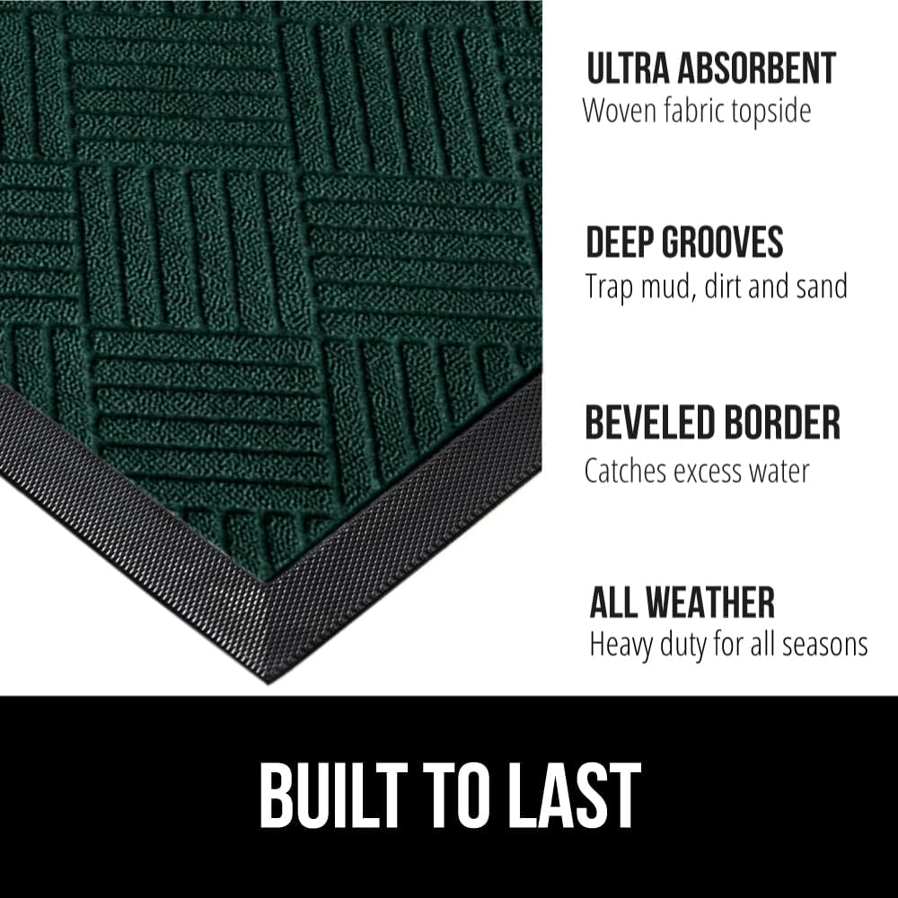 GORILLA GRIP 100% Waterproof All-Season WeatherMax Doormat US Designed Natural Rubber, Stain and Fade Resistant, Low Profile Indoor Outdoor Door Mats, Easy Clean Patio Mat, 17x29, Green Diamond