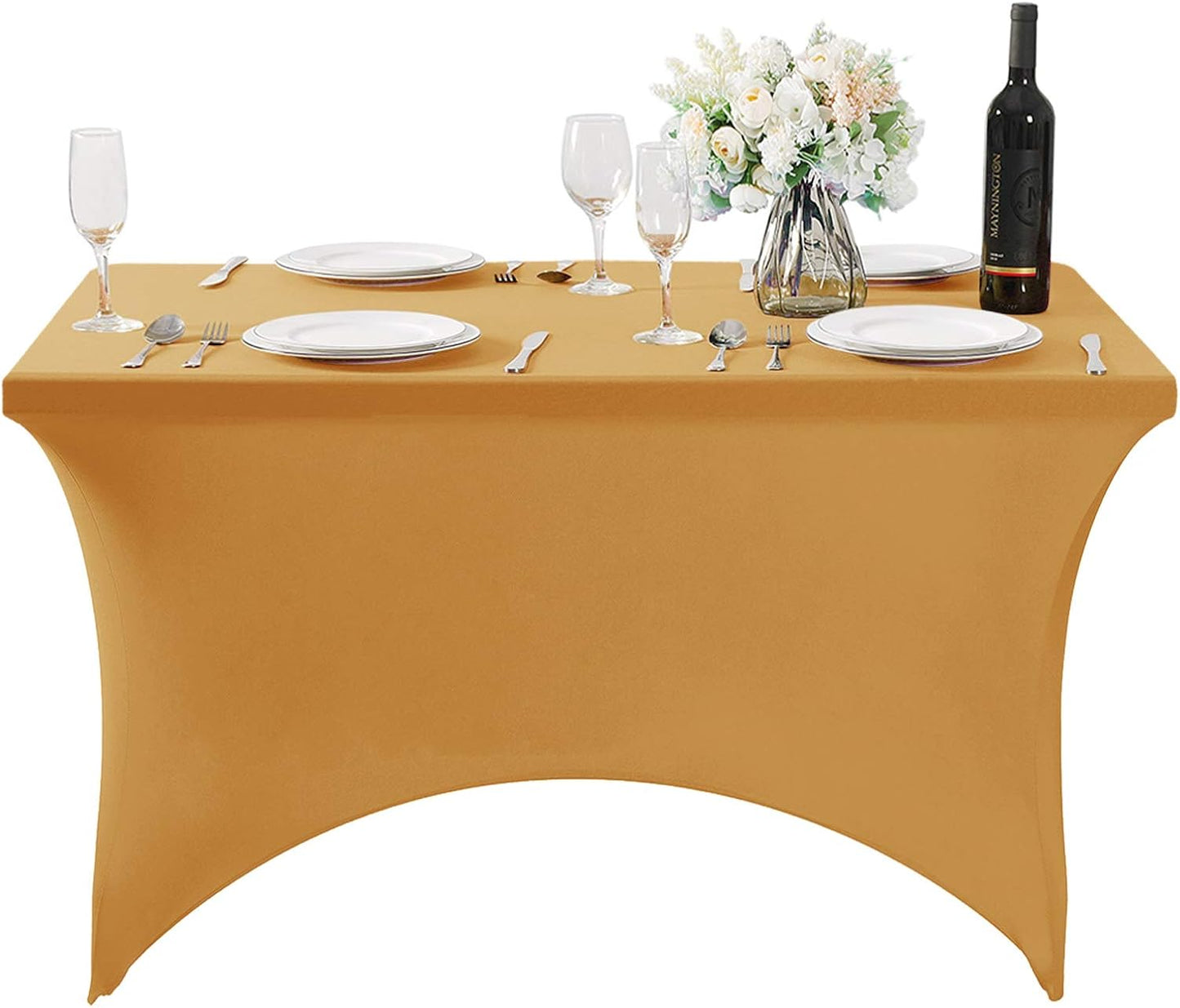 Spandex Table Cover for 4FT Table Universal Fitted Stretch Tablecloth for Party, Banquet, Wedding and Events-Gold