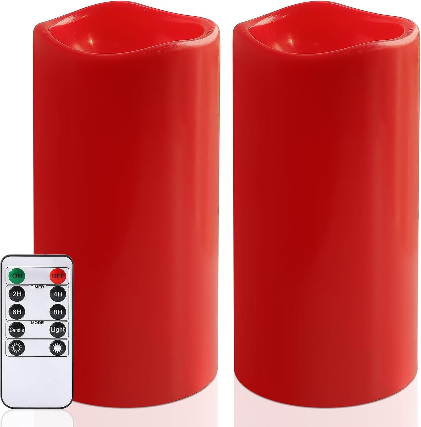 NURADA 8" x 4" Large Outdoor Flameless Candles - Waterproof LED Pillar Flickering Candle Battery Operated with Timer Remote Control for Patio Porch Christmas Decor - 2 Pack Red