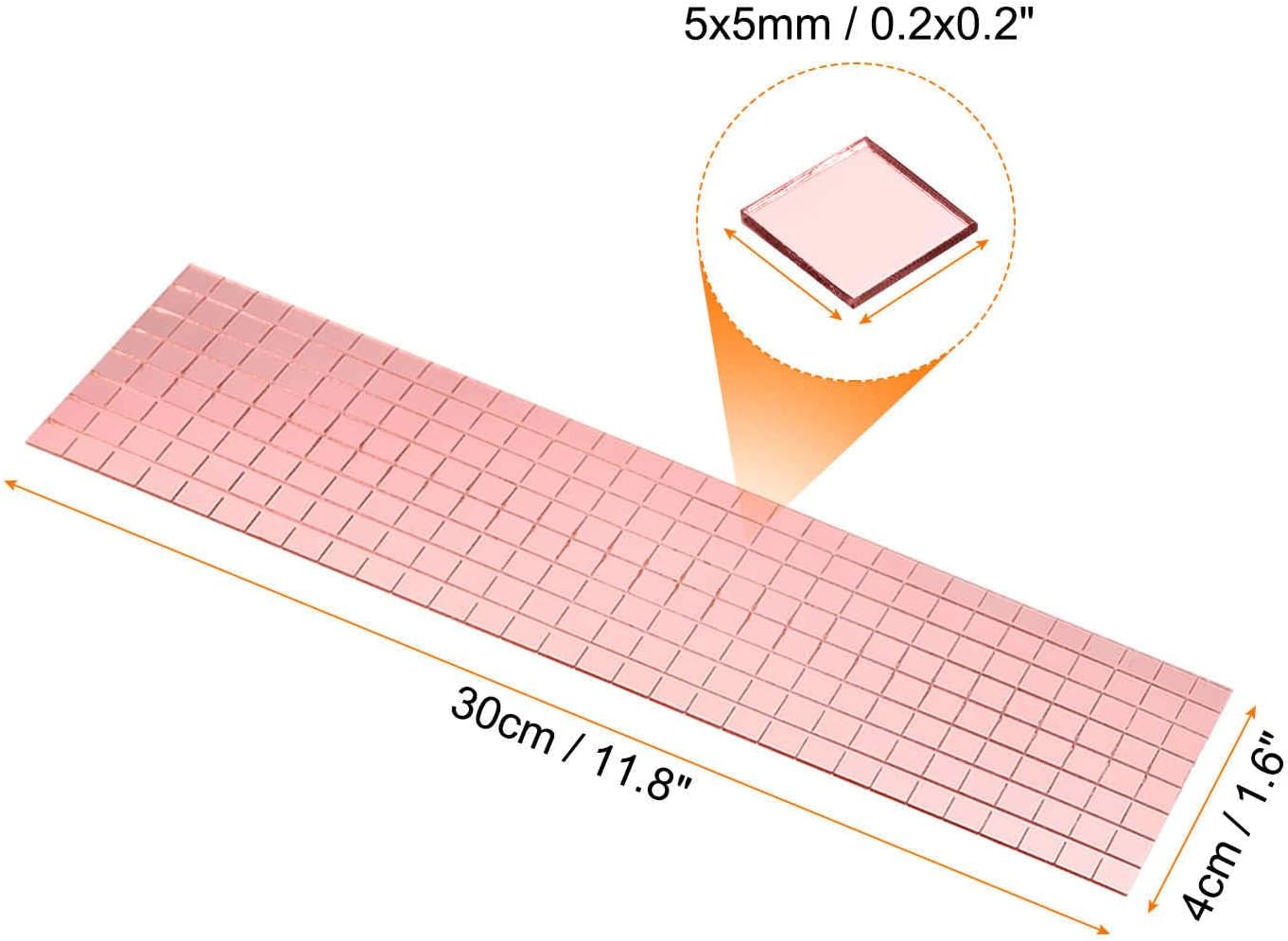 HARFINGTON 15 Sheet 7200 Pieces Self Adhesive Mirror Mosaic Tiles 5x5mm Small Square Mirror Tiles Sticker Disco Ball Stickers Mini Glass Tiles for DIY Craft Party Home Decoration, Rose Gold