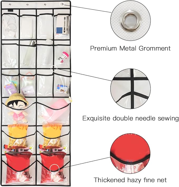 Extra Large Hanging Crystal Clear Over Door Shoe Organizers, Closet Shoe Organizer Shoe Rack Organizer Shoe Storage, 12+6Pockets, 4Hooks, white (59"x 21.6")