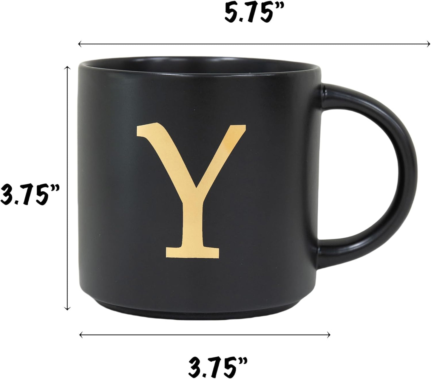 COLLECTIVE HOME - Monogram Ceramic Mugs, 15 oz Golden Initial Black Coffee Cups, Elegant Alphabet Tea Mugs, Elegant Personalized Mug with Gift Box, Unique Mug with Double Side Capital Lette (Y)