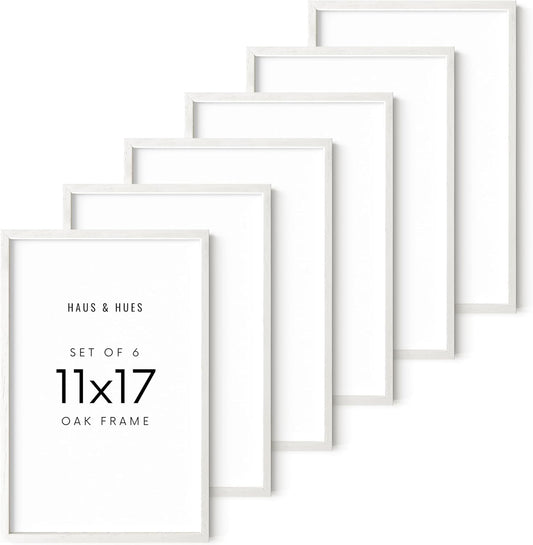 HAUS AND HUES Set of 6 11x17 Picture Frame - 11x17 Frames Wood Picture Frames, Collage Picture Frame 11x17 Wooden Frames, 11x17 Poster Frame Wooden Picture Frames Collage Wall Decor (White Oak)