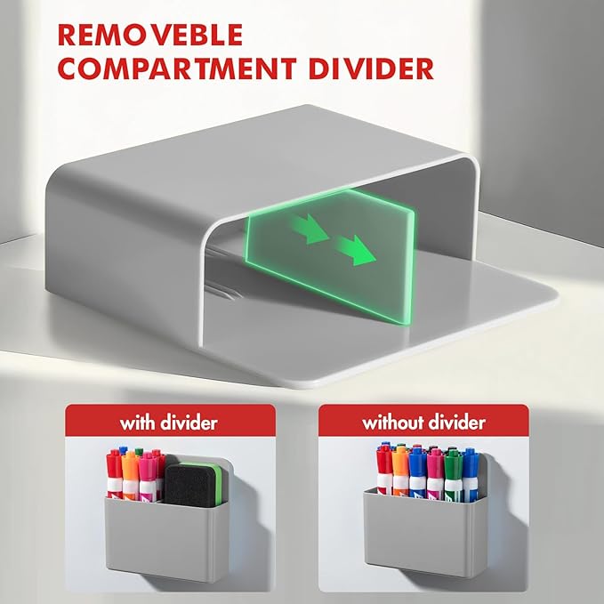 BEYGORM 2 Pack Plastics Magnetic Pen Holder for Refrigerator, Dry Erase Marker Holder for Whiteboard，Magnet School Locker Organizer Accessories, Pencil Cup, Pen Caddy, Classroom Organization(Grey)