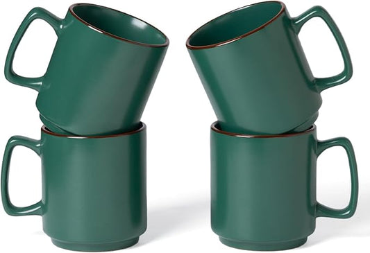 famiware Coffee Mugs Set of 4, Nebula 14oz Coffee Mugs, Ceramic Cup Set with Handle for Latte, Tea, Milk, Cappuccino, Cocoa, Dark Green