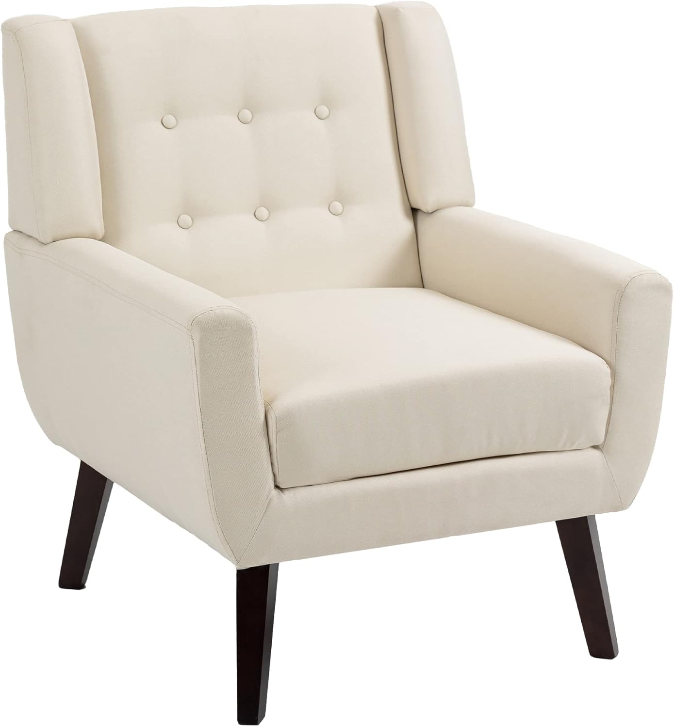 UIXE Accent Chair, Modern Upholstered Armchair in Fabric for Living Room, Comfy Club Arm Chairs Single Sofa Button Tufted Bedroom Reading Seat - White, Set of 1