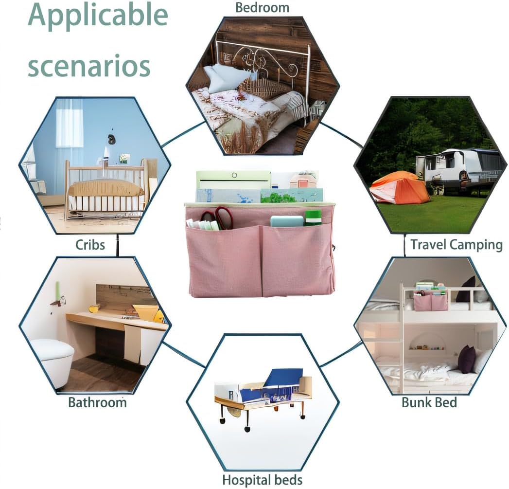 2-Pack Bedside Caddy Bedside Hanging Storage Basket Multi-Function Organizer Caddy for Bunk and Hospital Beds Dorm Rooms Bed Rails, Can be Placed Glasses Books Mobile Phones（2 pcs pink）