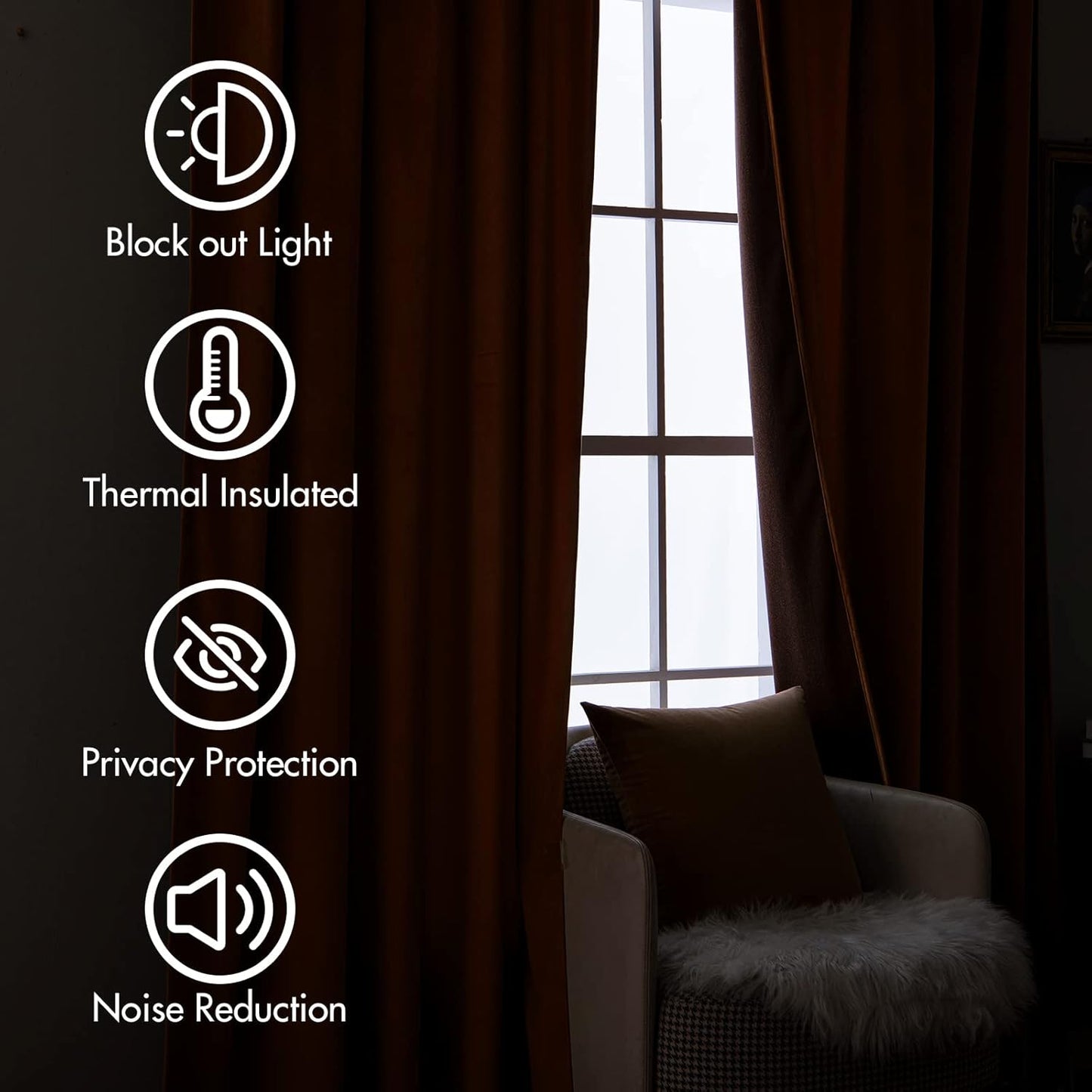 MIULEE Velvet Curtains 90 inches - Pinch Pleat Luxury Room Darkening Curtains for Bedroom Living Room Thermal Insulated Super Soft Window Drapes Rod Pocket, Gold Brown, W52 x L90 inch, 2 Panels
