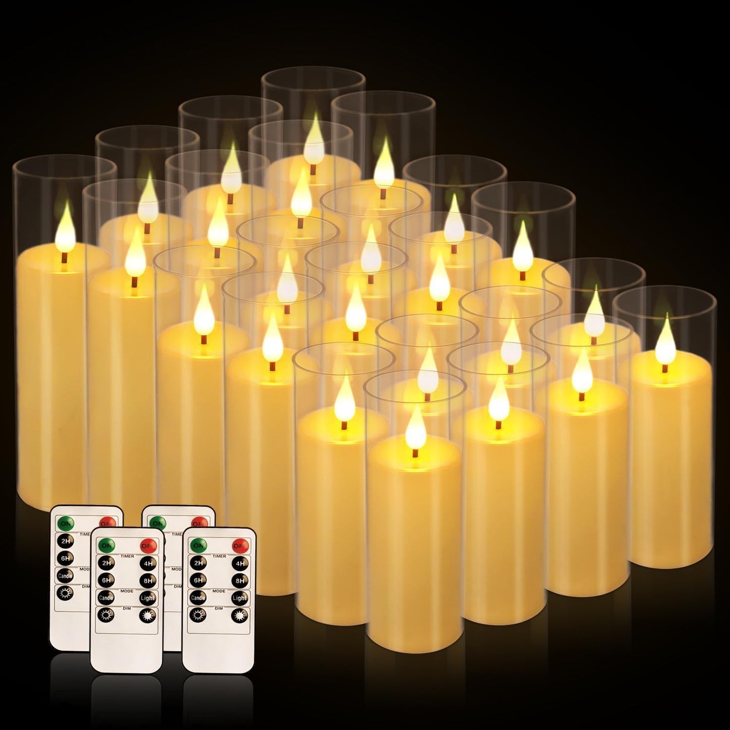 Set of 24 Flameless Led Battery Opeated (D2.2'' x H5''6''7'') Realistic Moving Wick Candles with 10-Key Remotes and Cycling 24 Hours Timer
