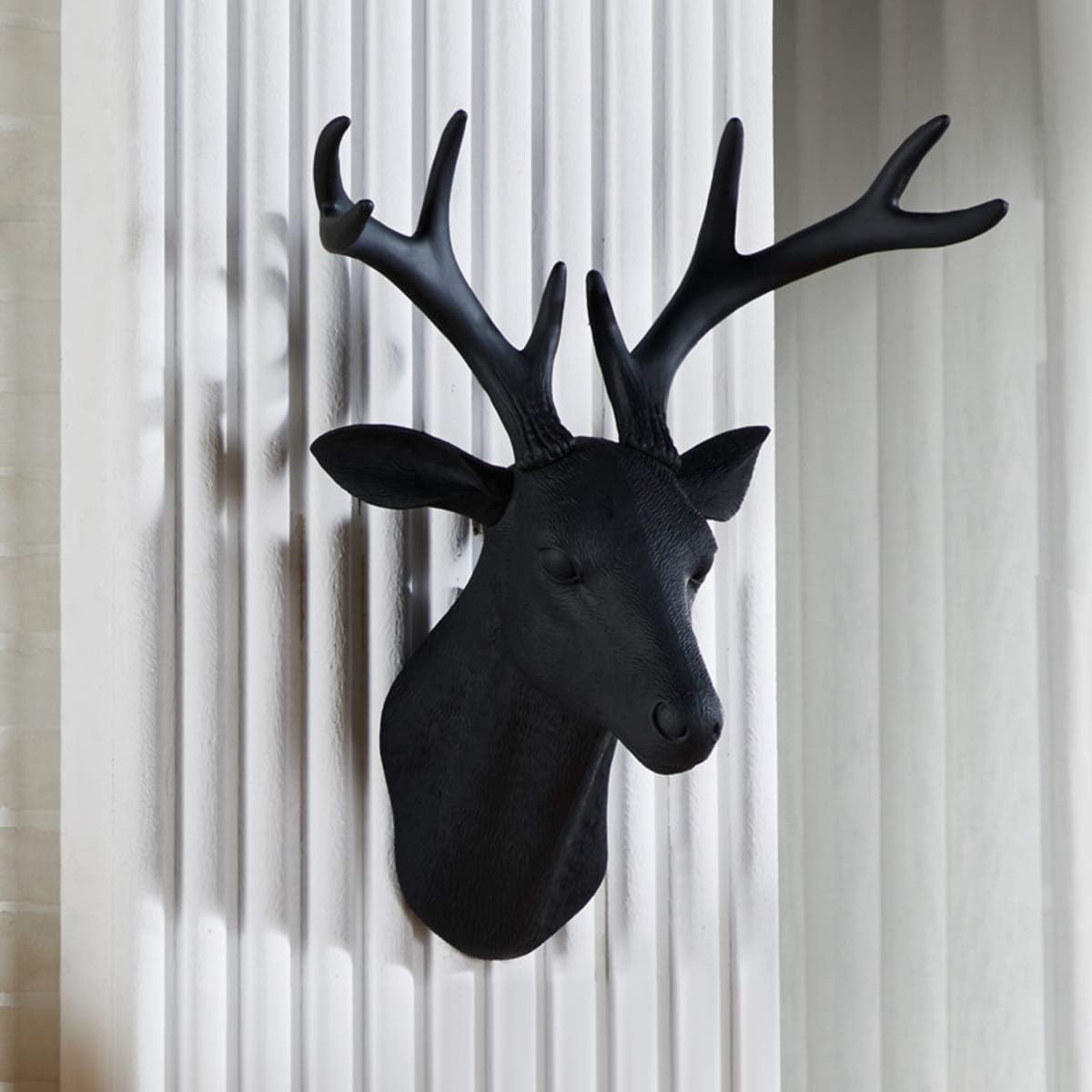 Notakia 20 Inch Large Wall Charmers Faux Deer Head Taxidermy - Handmade Farmhouse Rustic Wall Decor With Antlers (Black)