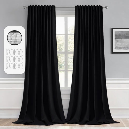 MIULEE Back Tab Blackout Curtains 94 Inch Long 2 Panels Set for Living Room Bedroom, Halloween Black Rod Pocket/Pinch Pleated Thermal Insulated Room Darkening Light Blocking Floor to Ceiling Drapes