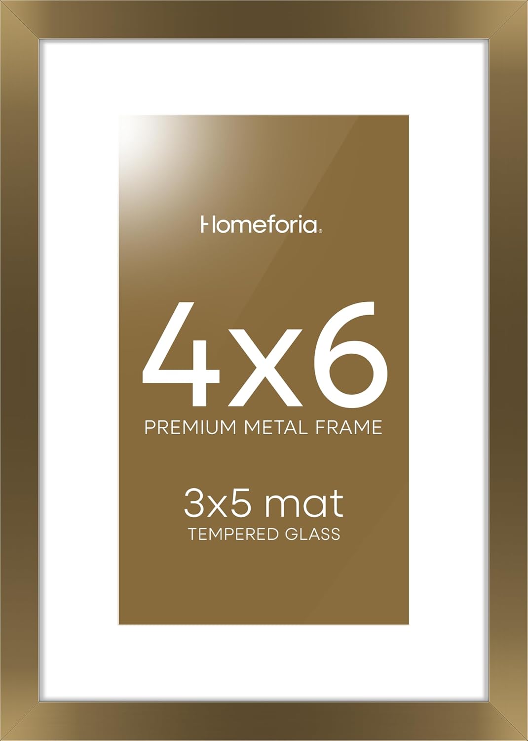 Homeforia 4x6 Picture Frame Bronze, High End Metal 4 x 6 Brass Frames with Mat 3 x 5 for Art, 4x6 Desk Frame Matted to 3x5 inch Photo, 4 by 6 Wall or Tabletop Frame, Tempered Glass, Wall Kit, Set of 1