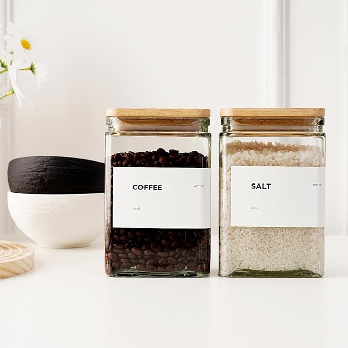 27 oz Glass Storage Jars with Bamboo Lid, set of 6, glass canisters with airtight lids, Clear jars with lids for Cookie, Candy, Tea, Coffee Bean and Rice (White)