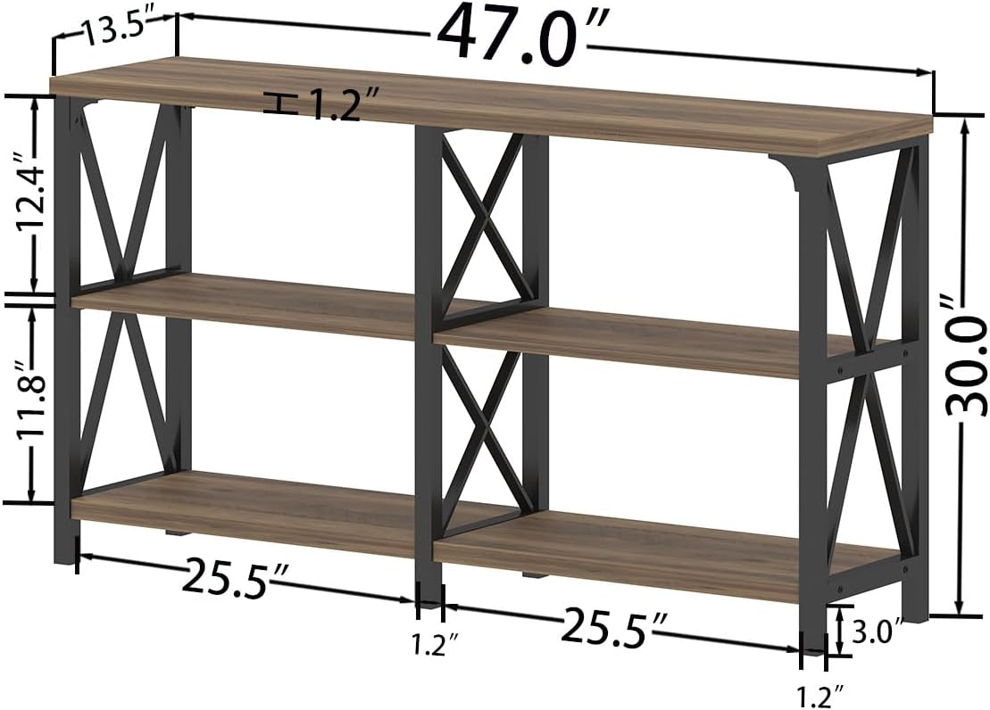LVB Rustic Console Table, Wood Metal Entryway Table Behind Couch, Industrial Sofa Table with 3 Tier Storage Shelf, Modern Wooden Foyer Hallway Table for Entry Living Room Bedroom, Rustic Oak, 47 Inch