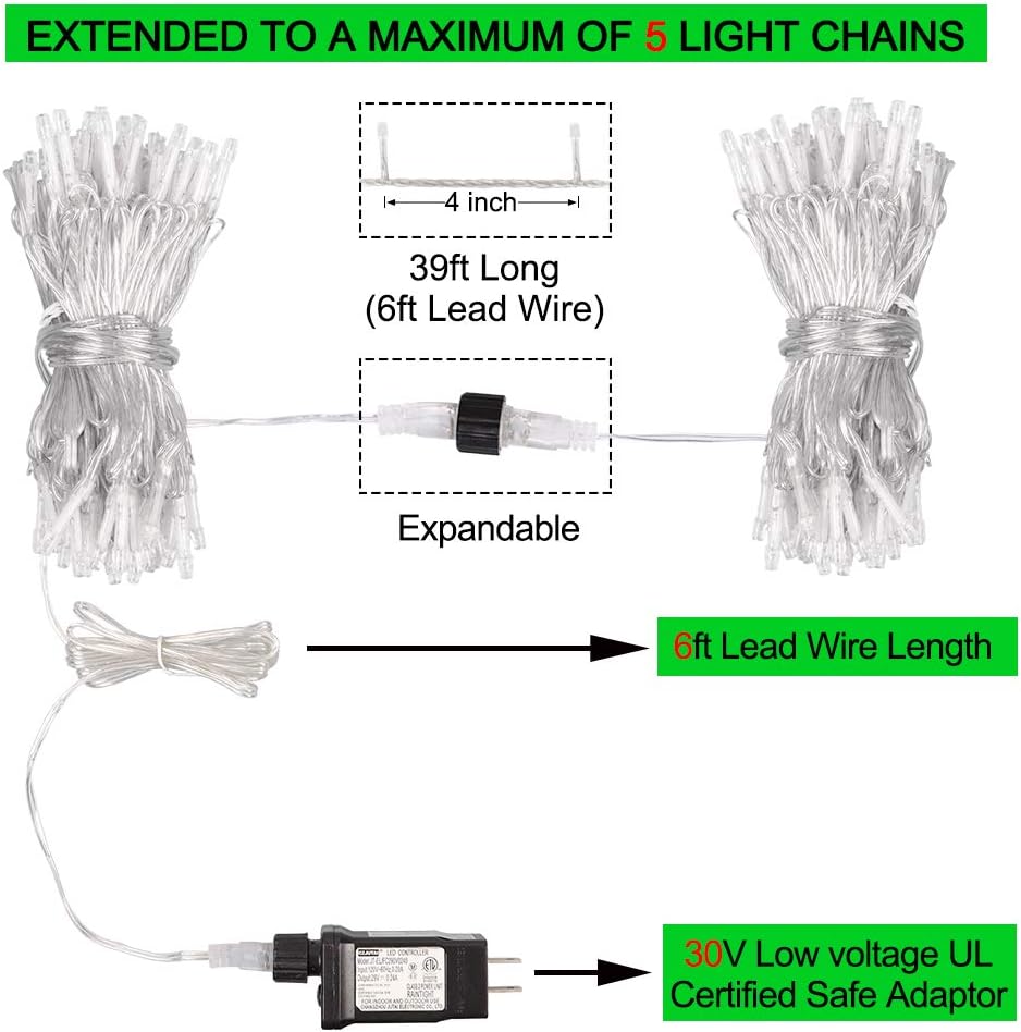 33FT 100 LEDs String Lights Waterproof Fairy Lights 8 Modes with Memory 30V UL Certified Power Supply for Home, Garden, Wedding, Party, Christmas Decoration Indoor Outdoor (Red)