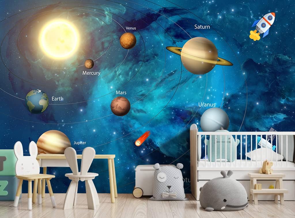 Kids Universe Planet Galaxy Wallpaper Solar System Starry bight Sky Ceiling Nursery Wall Mural - 91"x65"（Not Peel and Stick）