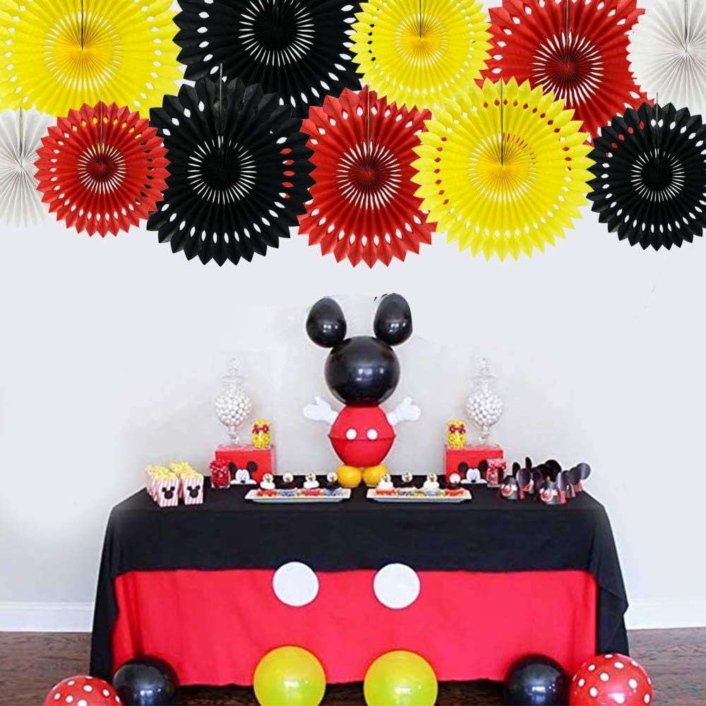Red Yellow Black Hanging Tissue Honeycomb Round Paper Fans Decoration Kit for Baby Kid Shower Mouse Theme 1st Birthday Wedding Bachelorette Backdrops Anniversary Paper Party Supplies（11 Packs）