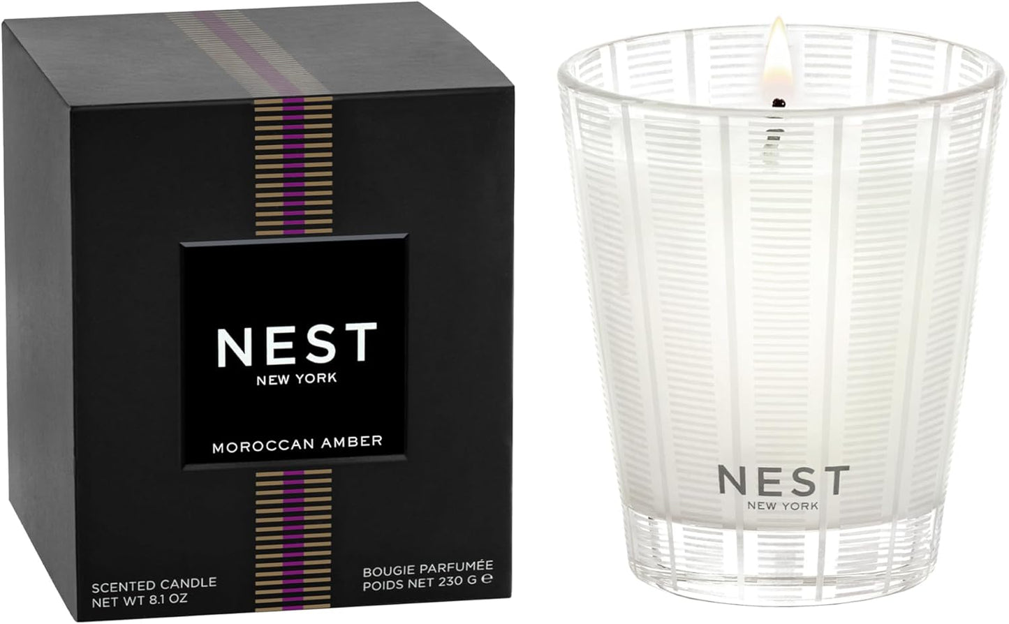 NEST New York Scented Classic Candle, Moroccan Amber - 8.1 oz - Up to 60-Hour Burn Time - Reusable Glass Vessel