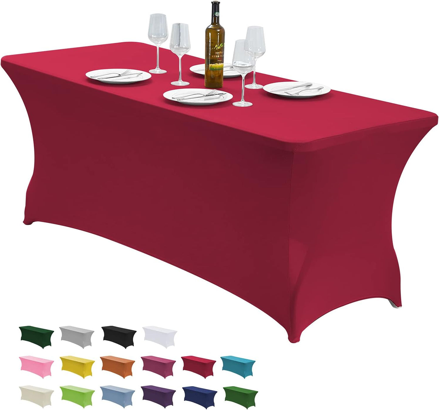 CWK 4FT Waterproof Stretch Spandex Table Cover for Rectangular Tables - Elastic Fitted Tablecloth for Folding Tables,Wrinkle Resistant Table Cloth for Parties, Weddings, Banquets & Events(Apple Red)