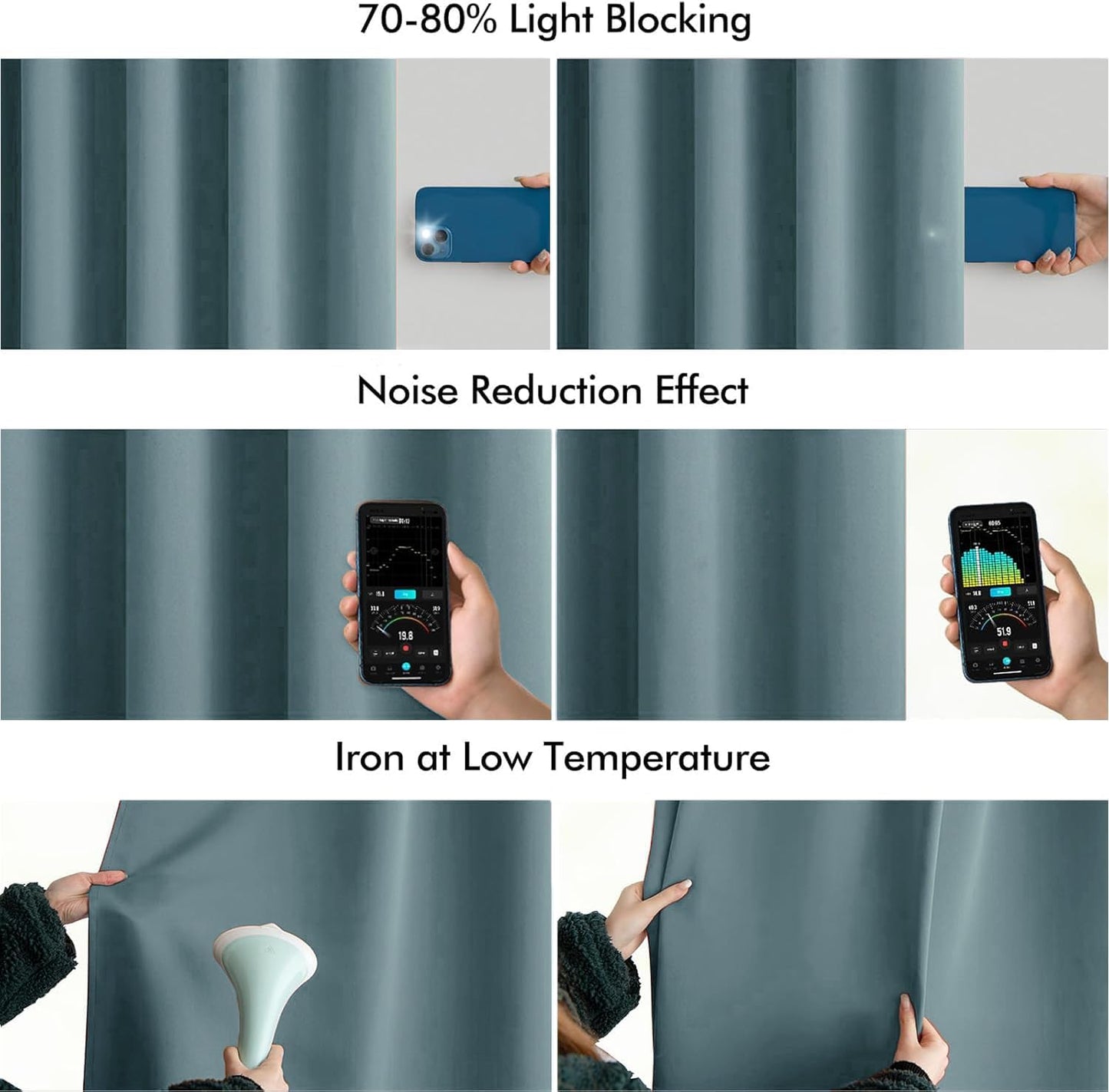 MIULEE Greyish Blue Back Tab Blackout Curtains 90 Inches Long 2 Panels Set for Living Room Bedroom Privacy, Rod Pocket/Pinch Pleat Thermal Insulated Room Darkening Pleated Light Blocking Drapes