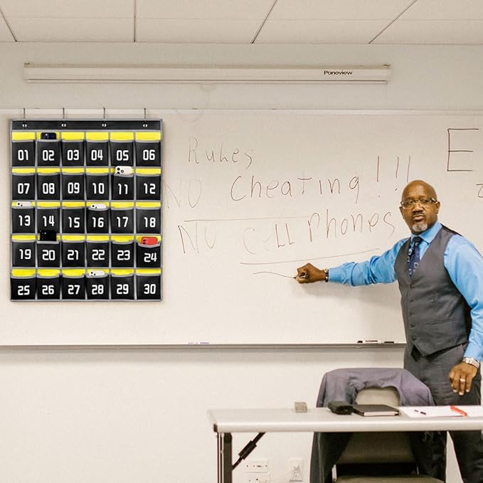 Loghot Classroom Accessories Closet Pocket Chart for Cell Phones Holder Wall Door Hanging Organizer (30 Pockets Black)