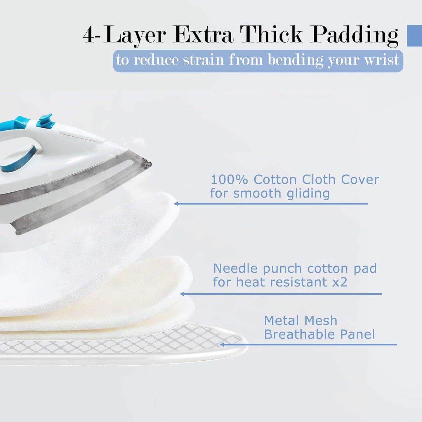 Ironing Board 48" X 13" with Safety Iron Rest Height Adjustable Iron Table Features Reinforced Steel Legs, Heat Resistant Cover, Grey