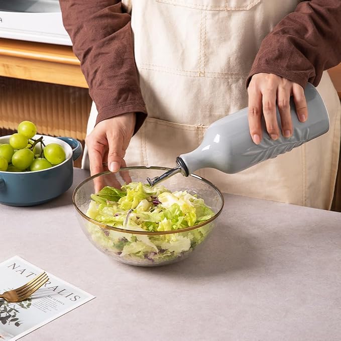 Sweejar Ceramic Olive Oil Dispenser Bottle, 20 Oz Relief Opaque Oil Cruet Protects Oil To Reduce Oxidation, Suitable for Storage Oil, Vinegar, Soy Sauce, Coffee Syrup, Liquids, Set of 1 (Gray)