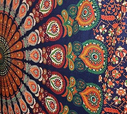 raajsee Blue Orange Tapestry Mandala Wall Hanging- Wall Tapestries For Bedroom - Aesthetic Tapestrys -Queen (82x92 Inches / 208x232 Cms)