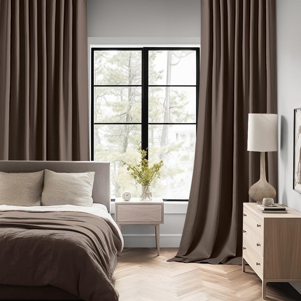 MIULEE Chocolate Brown Back Tab Blackout Curtains 102 Inch Long 2 Panels Set for Bedroom, Rod Pocket/Pinch Pleated Thermal Insulated Living Room Darkening Light Blocking Floor to Ceiling Drapes