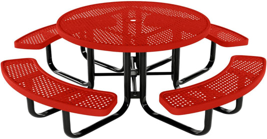 Coated Outdoor Furniture Heavy-Duty Portable Outdoor Kids Table with Umbrella Hole, Punched Steel Kids Picnic Table, Commercial-Grade, Made in America (46 In, Round, Childrens, Red)