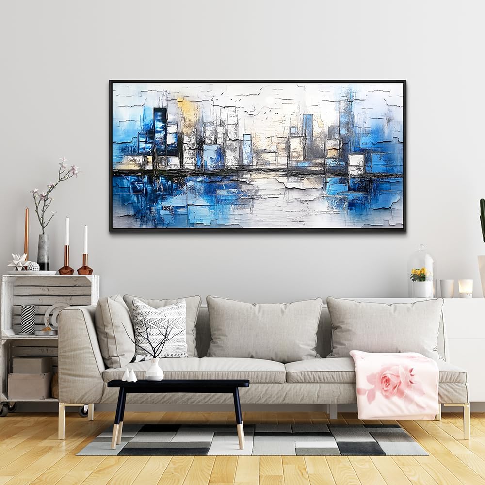 ZUITINGHUA Black Framed Canvas Wall Art For Living Room Large Wall Decor For Office Bedroom Decorations Blue Landscape Pictures Abstraction Paintings Artwork Aesthetic Mural Home Decor 30x60 In