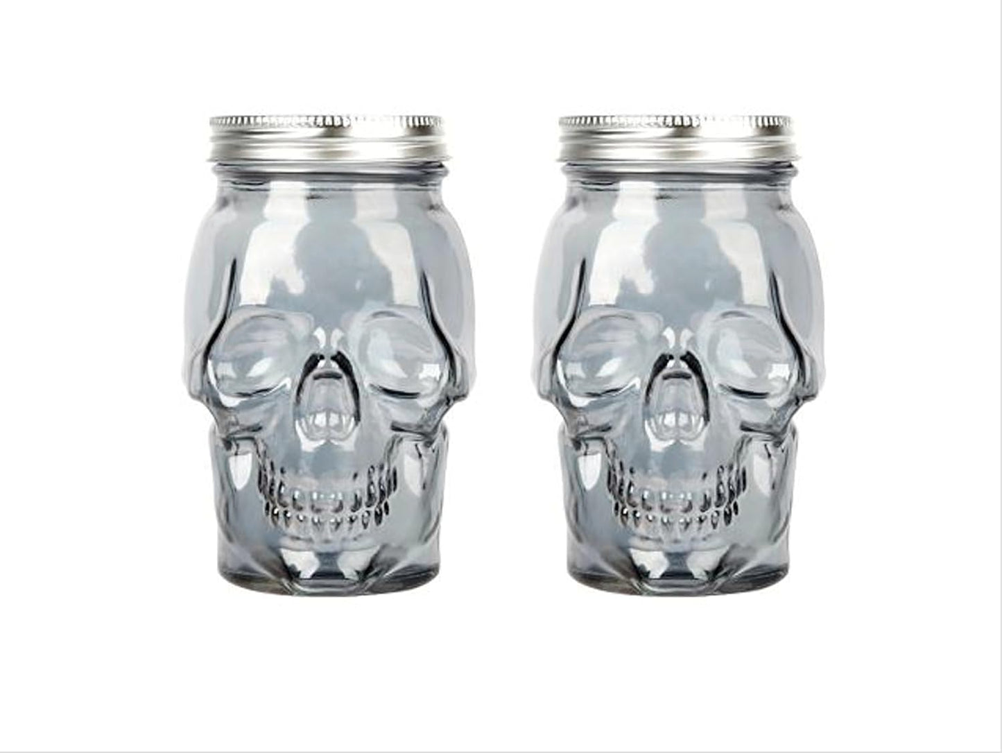 Set of 2 Skull Mason Jar Glasses with Lids | 16oz Reusable Halloween Drinking Glasses | Unique Skull Décor, Storage, & Canning Jars for Parties & Gifts