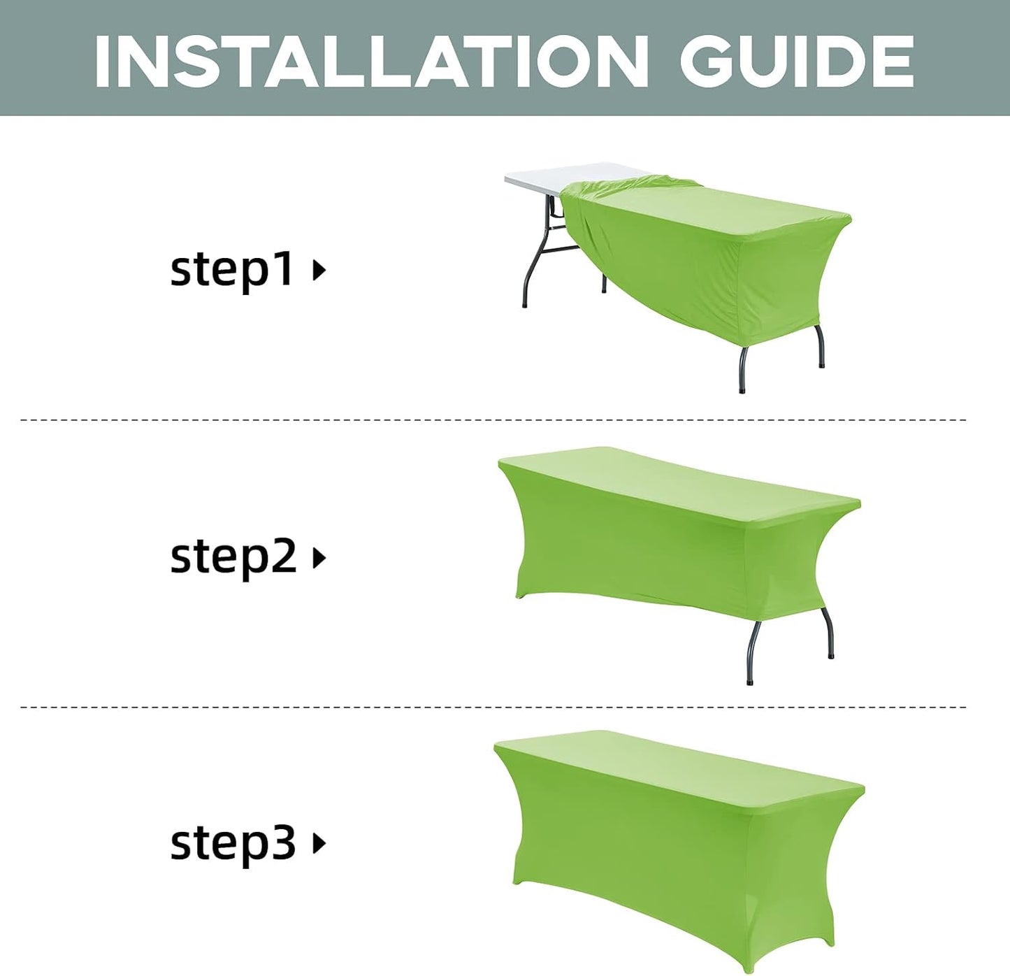 CWK 6FT Waterproof Stretch Spandex Table Cover for Rectangular Tables - Elastic Fitted Tablecloth for Folding Tables,Wrinkle Resistant Table Cloth for Parties, Weddings, Banquets & Events(Light Green)