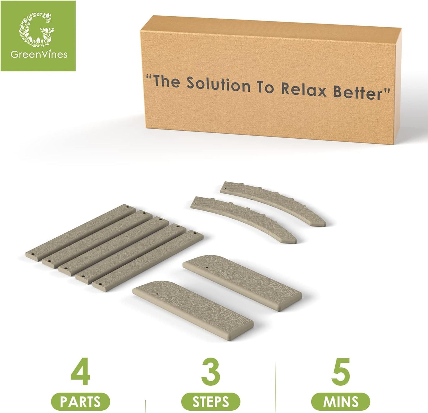 GREENVINES Adirondack-Ottoman | Wood Grain | Set of 4 | HDPE Plastic | Outdoor Footrest | All Weather | Foot Rest | Foot Stool | Desert Brown | for Adirondack Chair