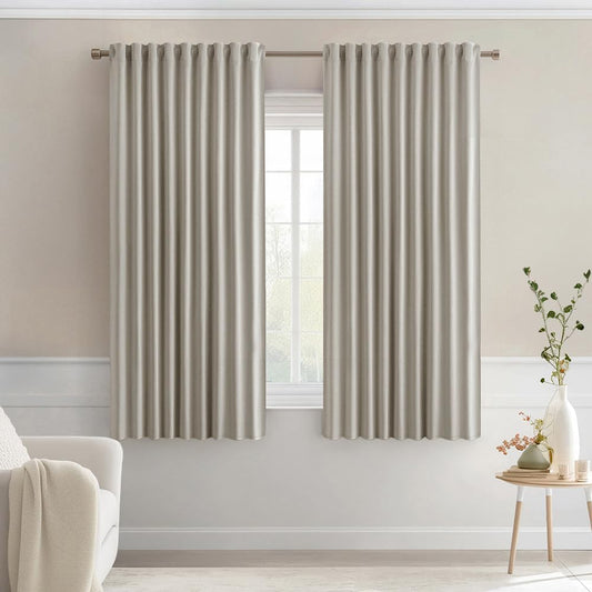 MIULEE Stone Back Tab Blackout Curtains 63 Inch Length 2 Panels Set for Living Room Bedroom Privacy, Rod Pocket/Pinch Pleat Thermal Insulated Room Darkening Pleated Light Blocking Drapes