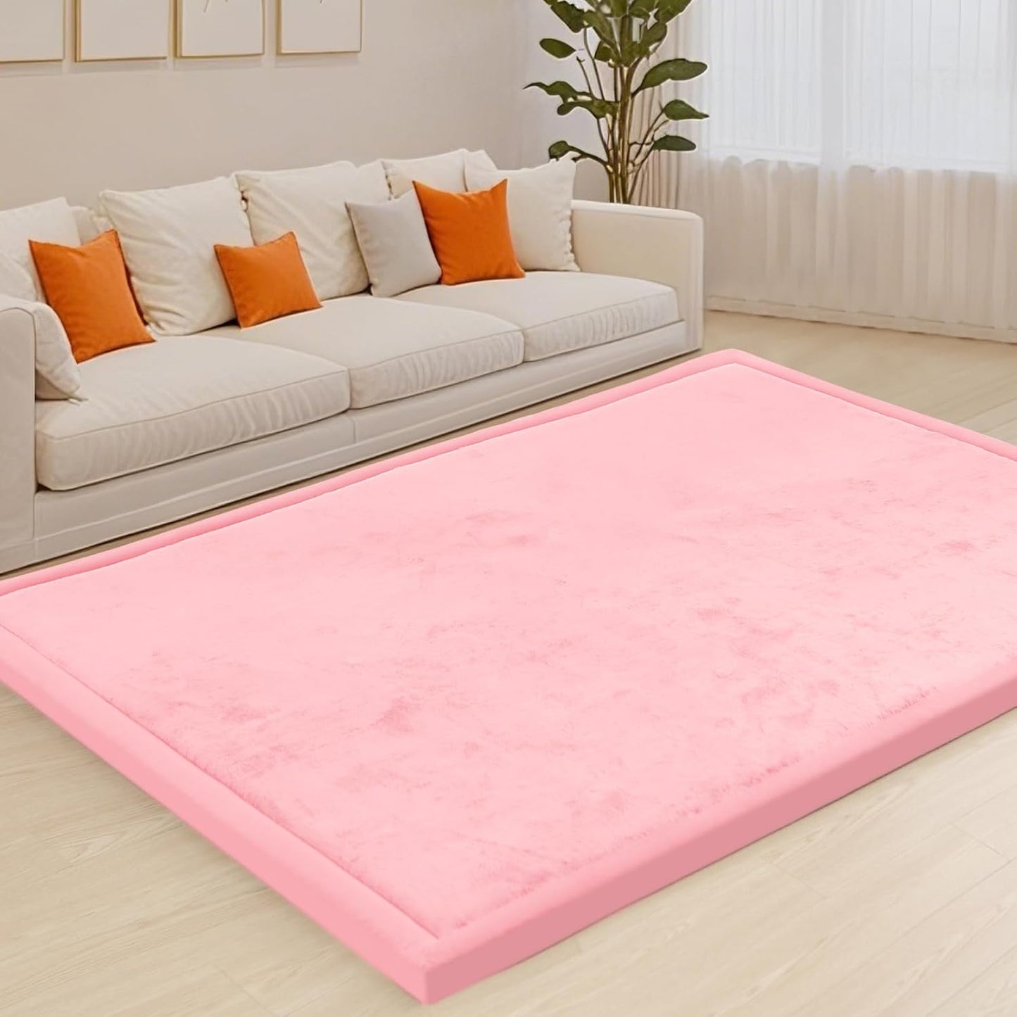 ACOMOPACK Baby Play Mat for Floor,1.3" Thick Memory Foam Area Rug for Living Room,Soft Velvet Crawling with Non-Slip Bottom for Kid,Toddler,59"×71" Tummy Time Nursery Rugs,Yoga（Pink）