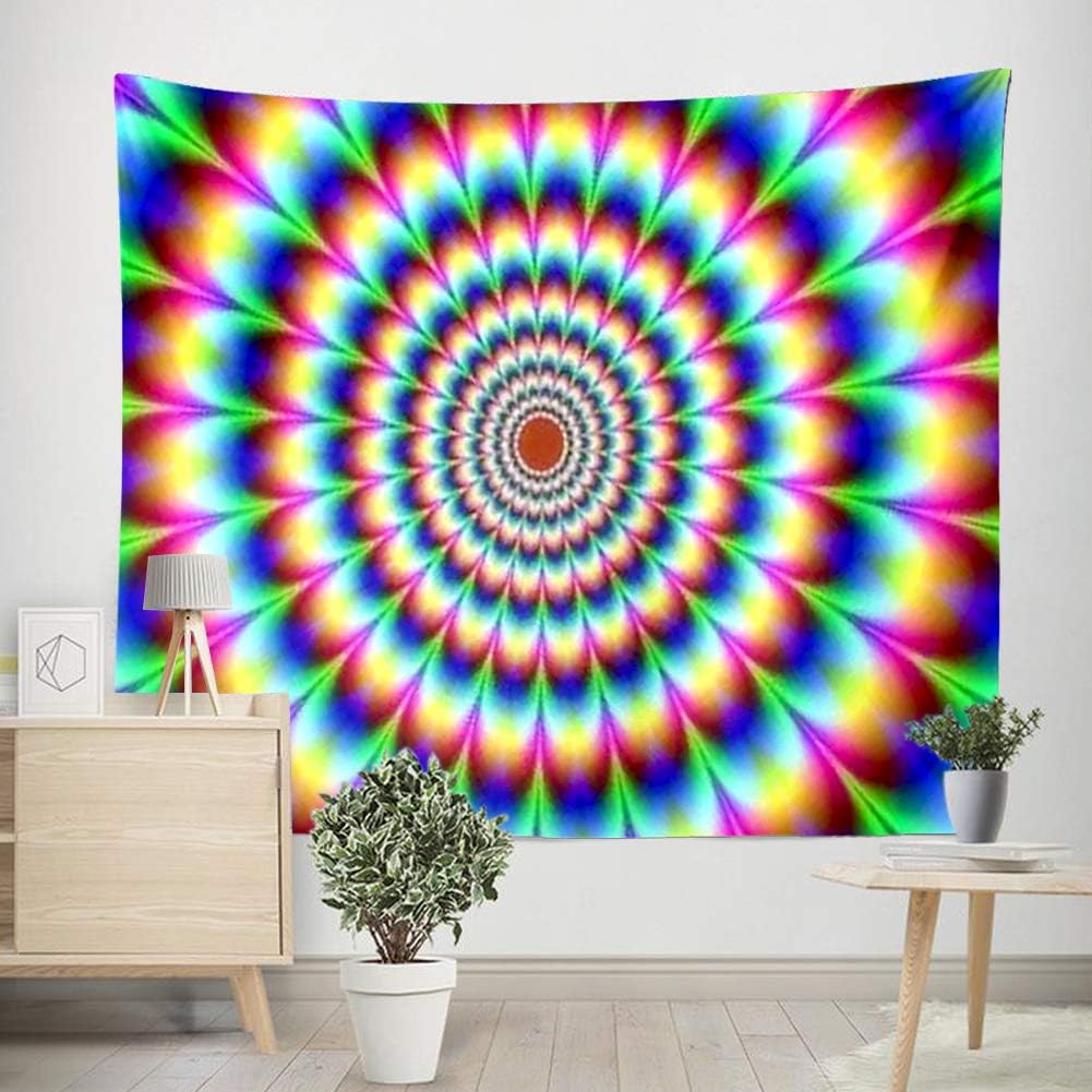 Trippy Rainbow Spiritual Tapestry Psychedelic Abstract Colorful Vortex Wall Hanging Decor Mandala Hippie Large Tapestry Background for Bedroom Living Room Dorm(80x60 Inch)