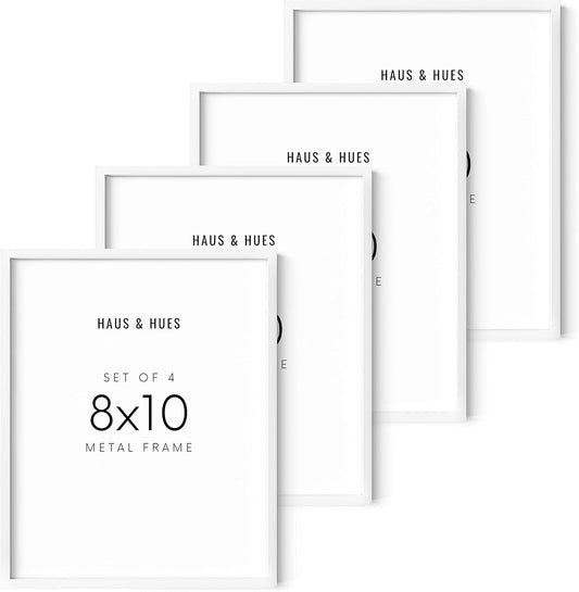 HAUS AND HUES Picture Frame Set of 4, White Picture Frames White Frames Picture Frames for Wall (White Aluminum Frames), 8x10 in