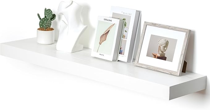 White Floating Shelves for Wall - 48 Inch Wide x 12 Inch Deep Wall Shelves Set of 1 - Rustic Wood Shelves for Living Room, Bathroom, Laundry Room, Bedroom, Kitchen, Home Office