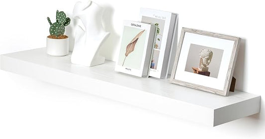 White Floating Shelves for Wall - 48 Inch Wide x 12 Inch Deep Wall Shelves Set of 1 - Rustic Wood Shelves for Living Room, Bathroom, Laundry Room, Bedroom, Kitchen, Home Office