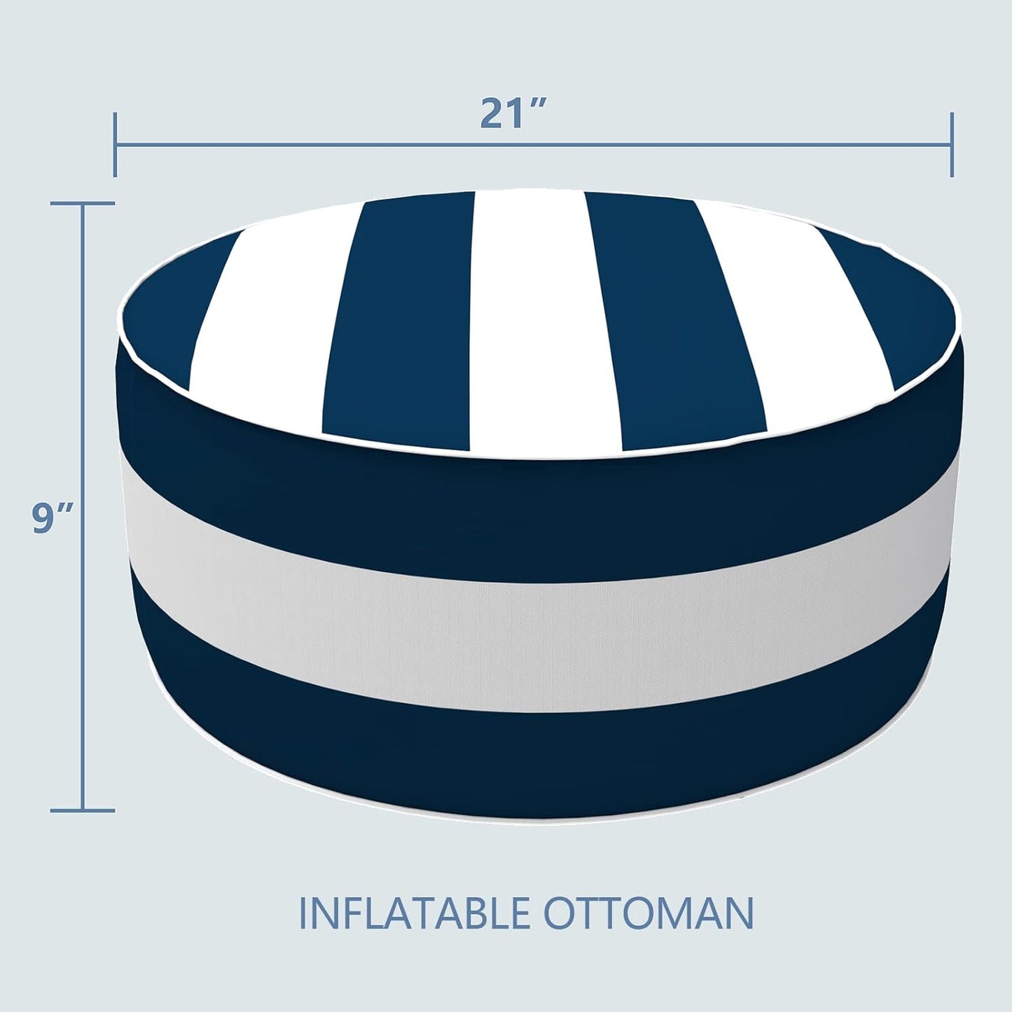 LVTXIII Inflatable Stool Ottoman Footrest with Handle, All Weather Foot Rest, Indoor or Outdoor Use for Home Patio Garden and Camping, D21 x H9, Cabana Navy