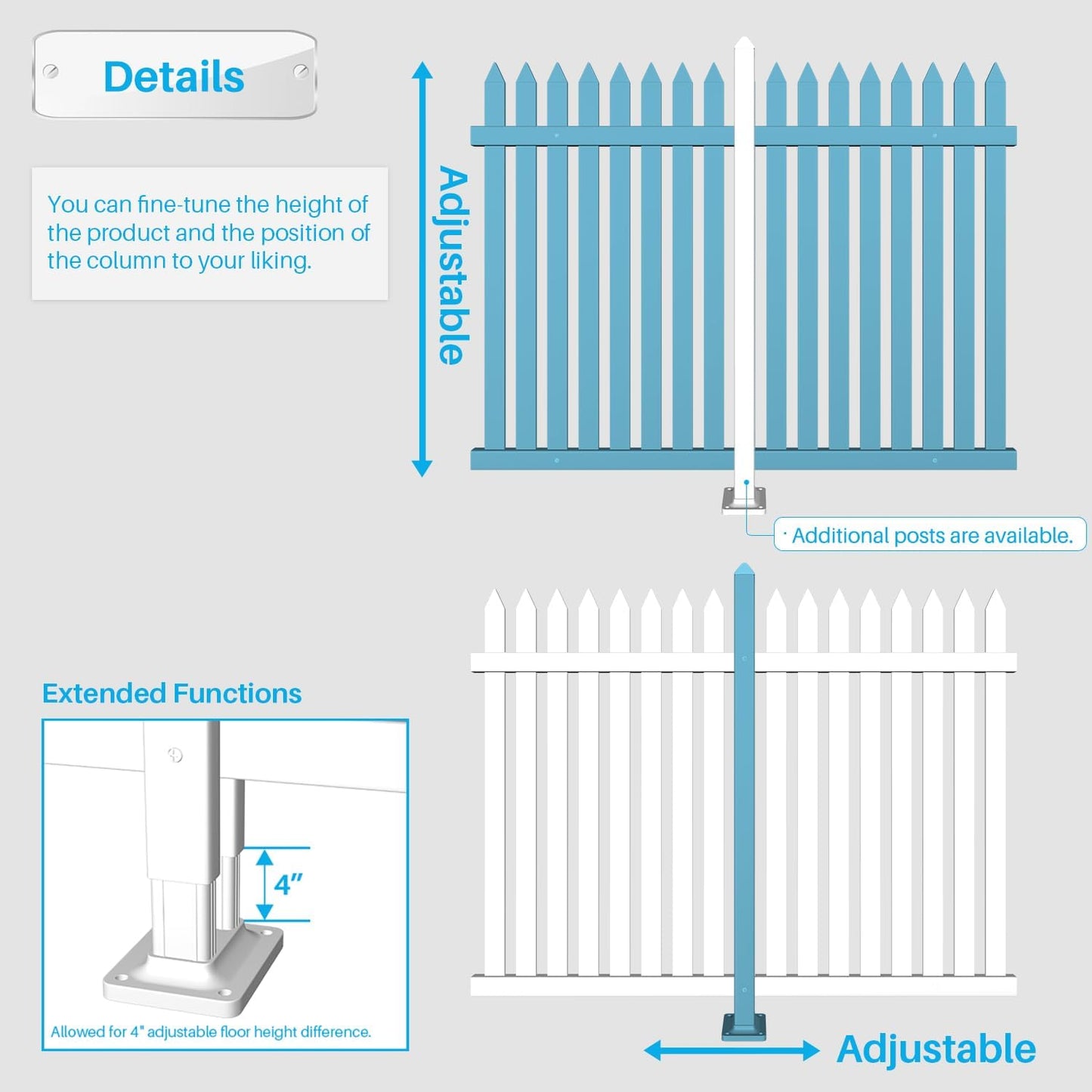Patio 6 Sets Vinyl Picket Fence Panels 30" H x 84" W White PVC Decorative Fence for Front Yard Porch Patio Deck Pool Air Conditioner Fence Safety Dog Fence (34 Pickets, Straight)