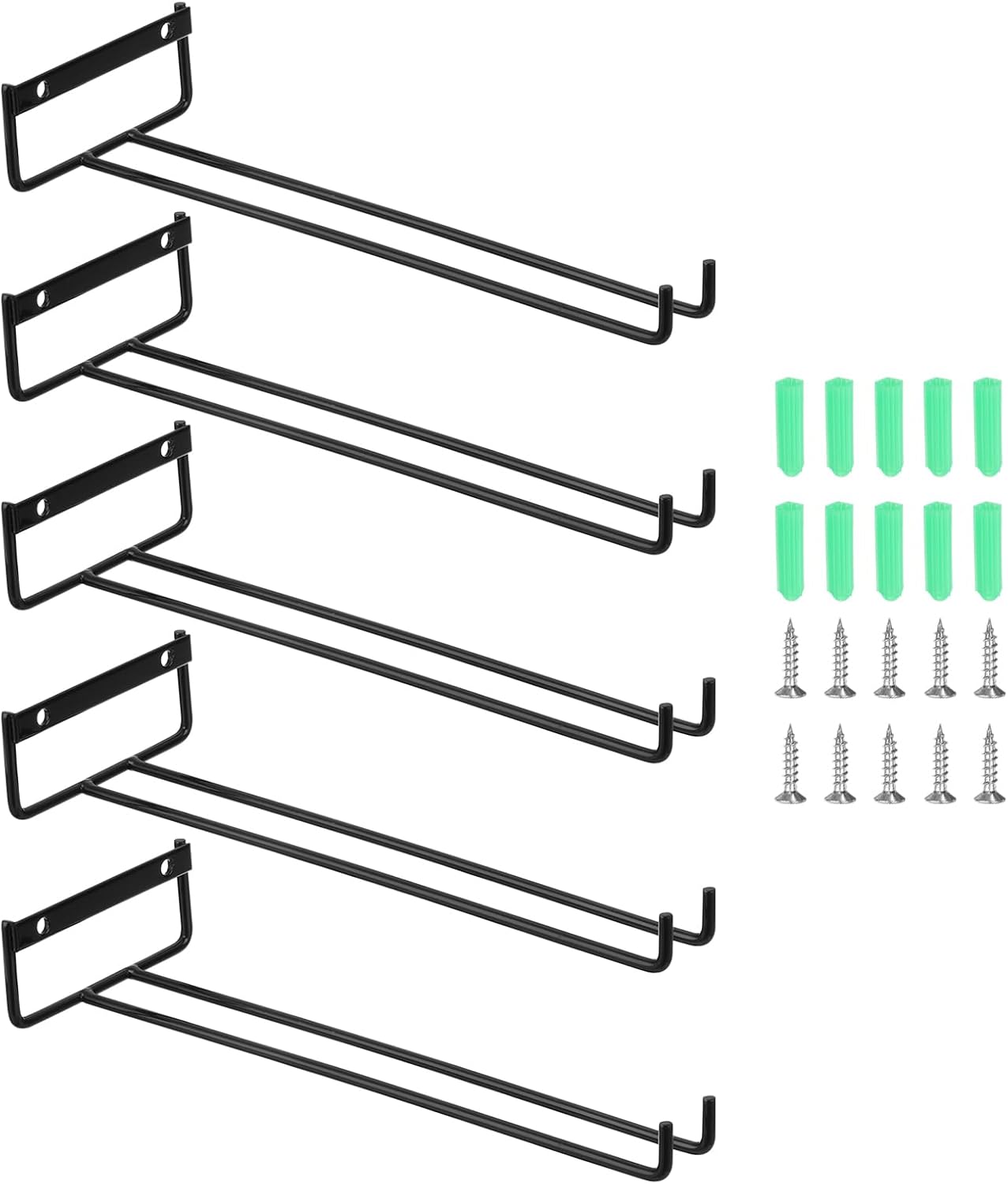 Uxcell 5-Pack Black Iron Wine Glass Rack, 11.02" Hanging Stemware Holder, Under Cabinet & Wall Mountable, Perfect for Kitchens & Bars