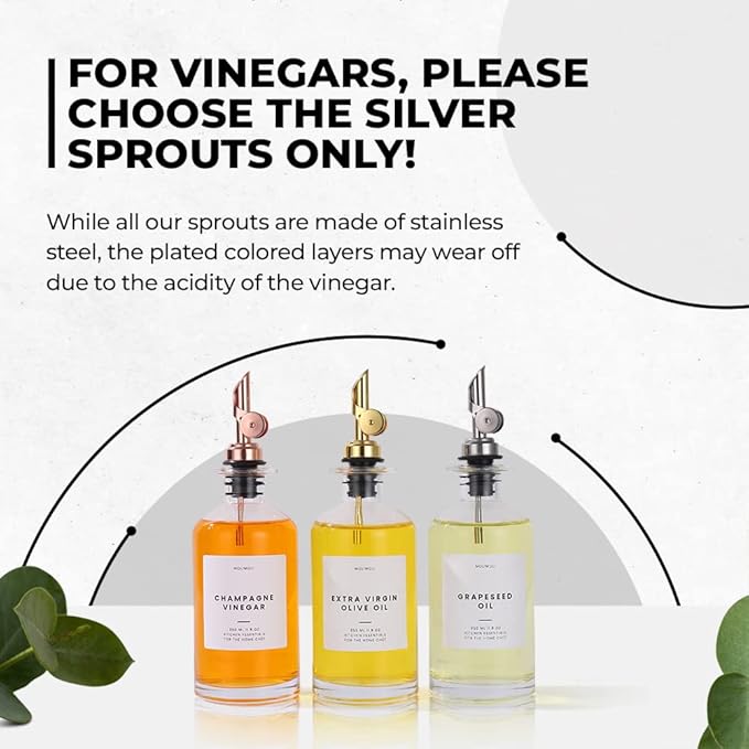 Molimoli Oil and Vinegar Dispenser with Metal Pour Spout, Weighted Pourer, Glass Bottle Dispenser for Kitchen, Olive Oil Cruet, Glass Olive Oil Bottle |350ml, Set of 2