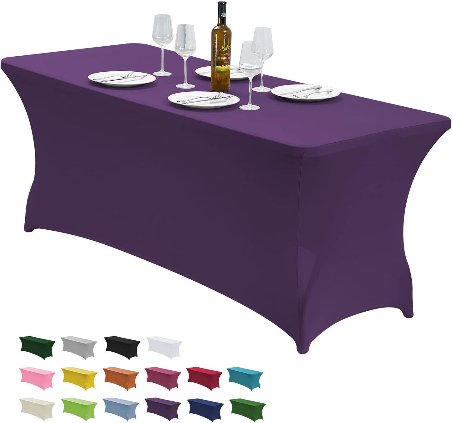 CWK 6FT Waterproof Stretch Spandex Table Cover for Rectangular Tables - Elastic Fitted Tablecloth for Folding Tables,Wrinkle Resistant Table Cloth for Parties, Weddings, Banquets & Events (Dark Puple)