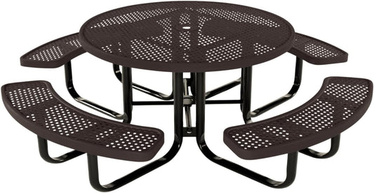 Coated Outdoor Furniture Heavy-Duty Portable Outdoor Kids Table with Umbrella Hole, Punched Steel Kids Picnic Table, Commercial-Grade, Made in America (46 In, Round, Childrens, Brown)