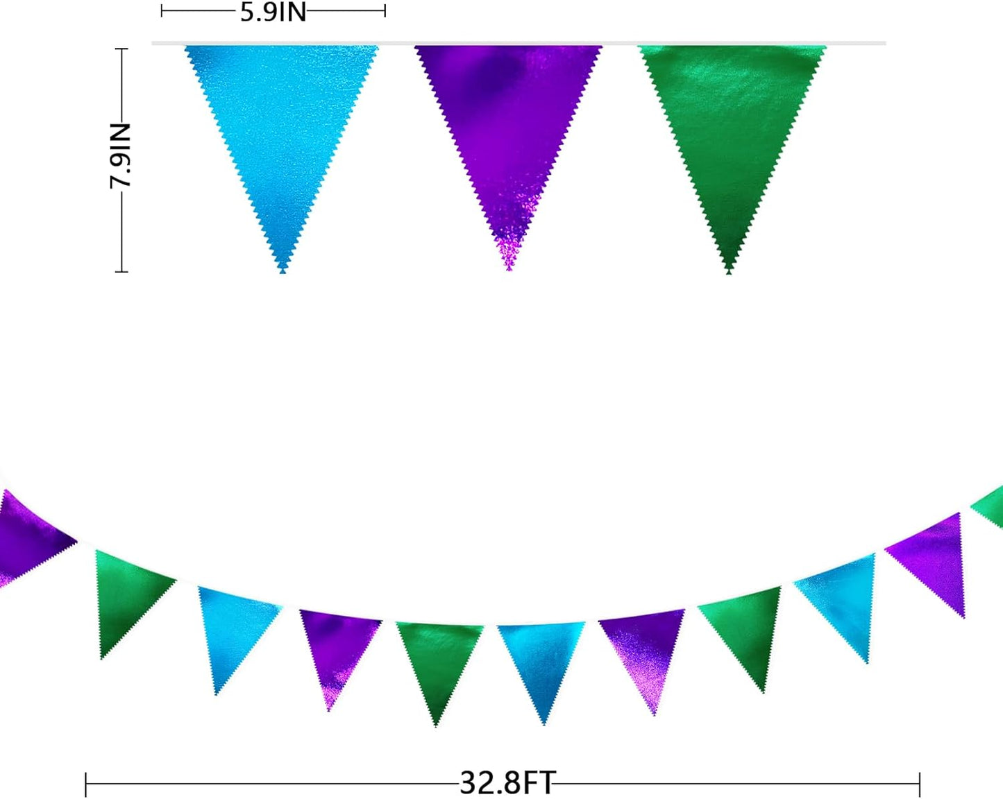 Blue Green Purple Party Decorations Metallic Fabric Triangle Pennant Banner Flag Bunting for Men Boys Video Game Theme Birthday Graduations Retirement Wedding Bachelor Baby Shower Party Supplies