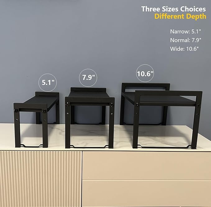 Expandable Cabinet Shelf Organizer 16-26" L Stackable Kitchen Counter Shelf Rack Sink Riser Countertop Storage Black (Normal 7.9”D)