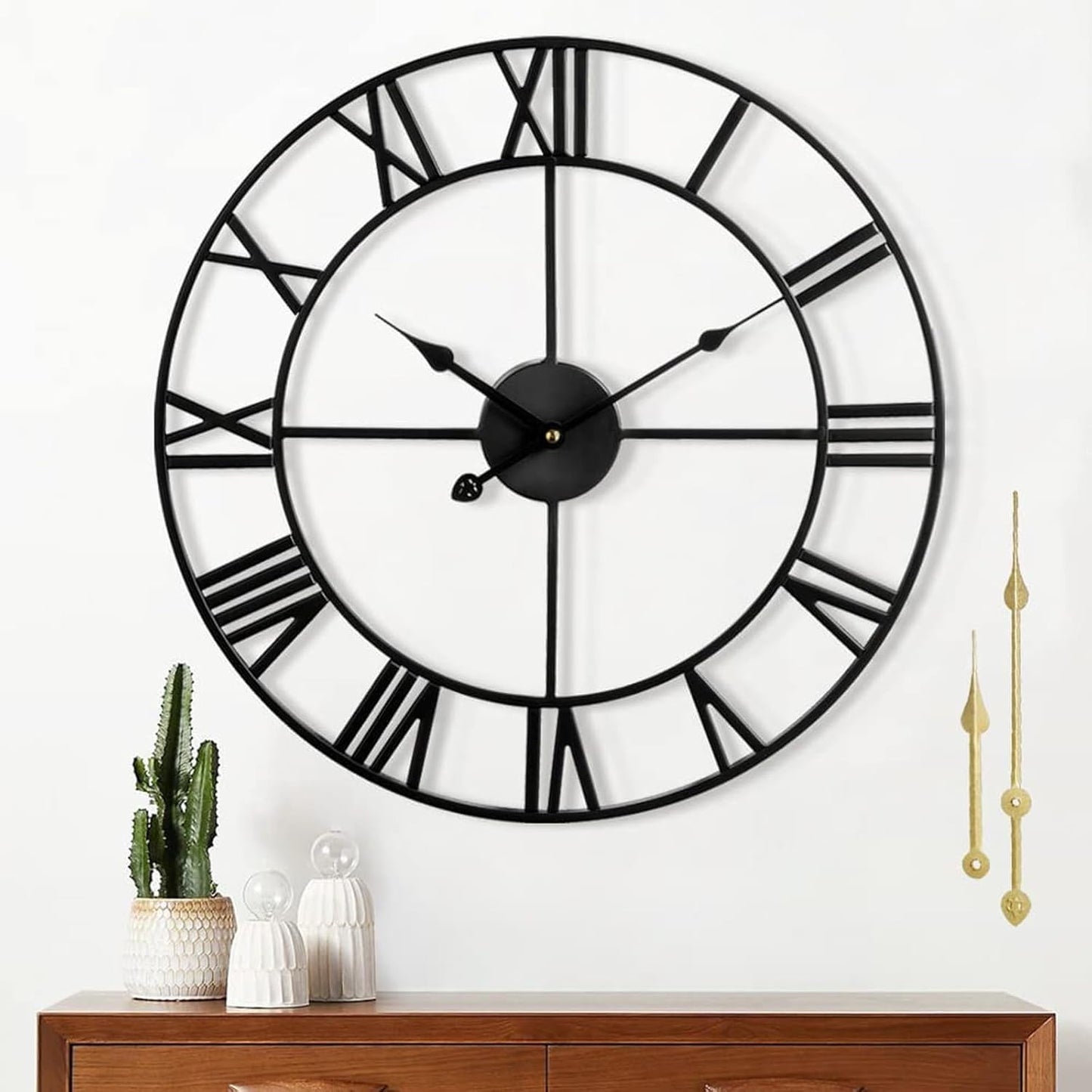 1st owned Large Wall Clock for Living Room Decor Silent Non-Ticking Decorative Wall Clock Roman Numerals Vintage Battery Operated (Black, 32 Inches)